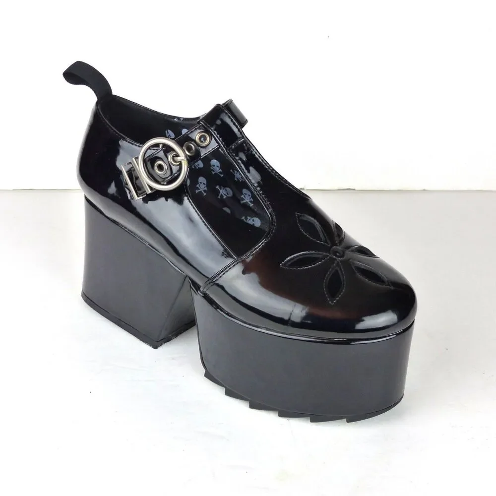 Lamoda Mary Jane Shoes Women 7 Black Patent Overthinking It Platform Cutout Goth